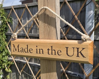 Personalised Oak sign with natural jute rope to hang. Made from solid oak