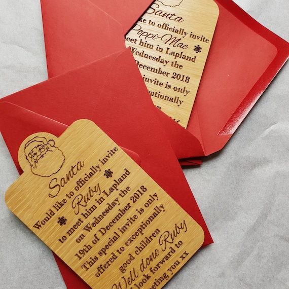 wooden personalised invitations to see santa in lapland etsy