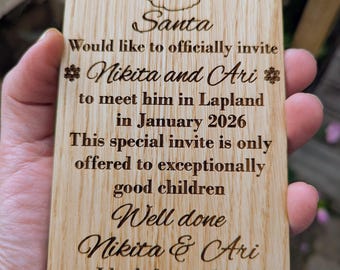 Invitación personalizada de roble de Papá Noel con sobre - Recuerdo navideño de Laponia