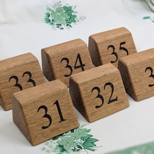 Personalised Oak Table Numbers – Laser Engraved Wooden Signs