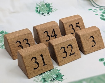 Personalised Oak Table Numbers – Laser Engraved Wooden Signs