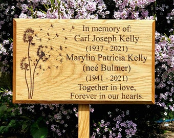 Personalised Wooden Memorial, Grave, Cremation, Tree marker. With stake to put in the ground.