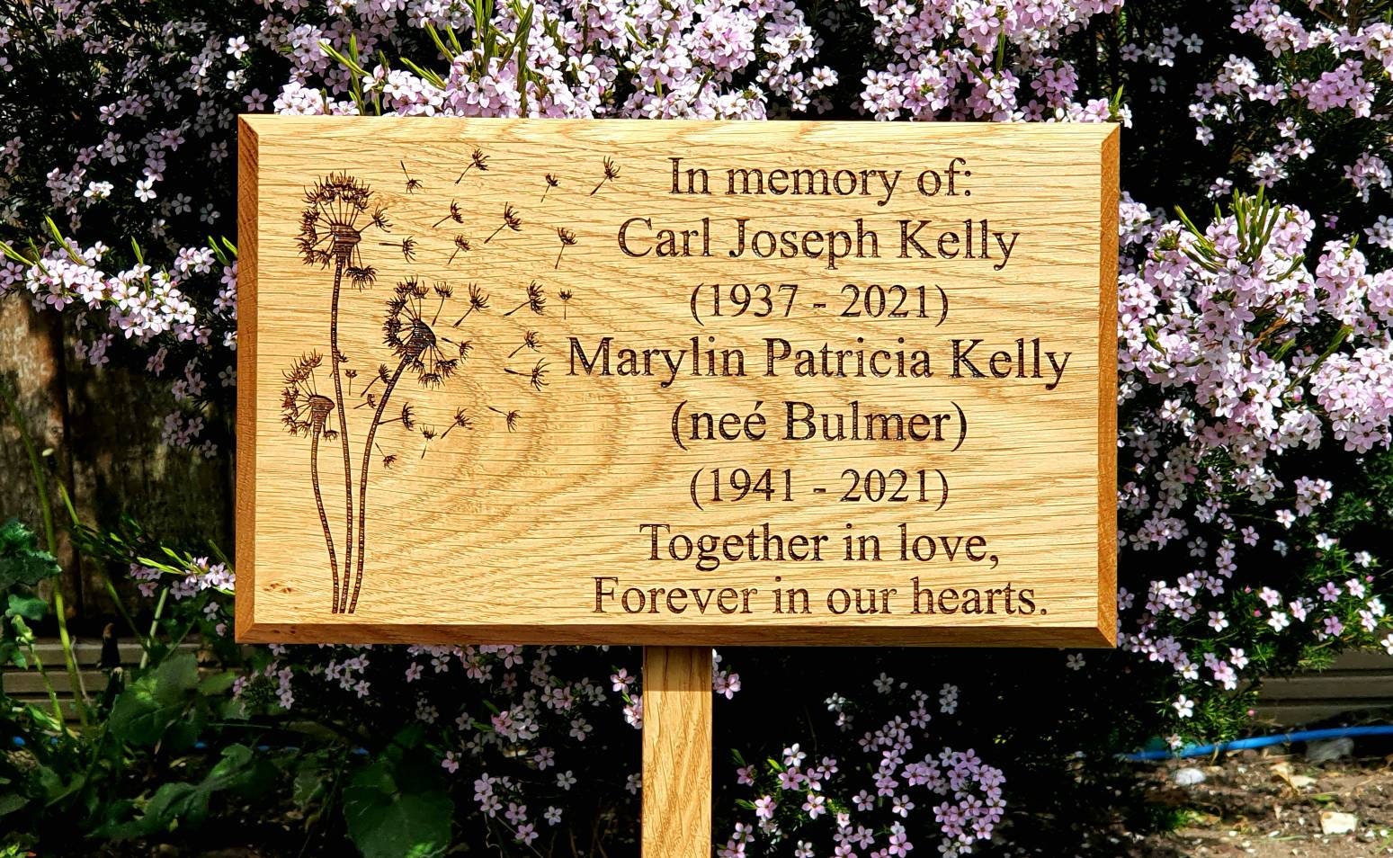 Solid oak Christmas wreath memorial grave marker with stake 