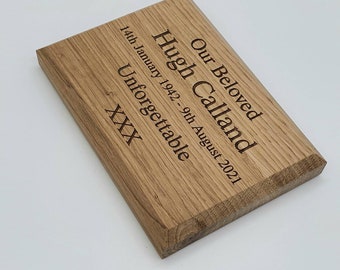 High quality Personalised Oak plaque available in 2 sizes