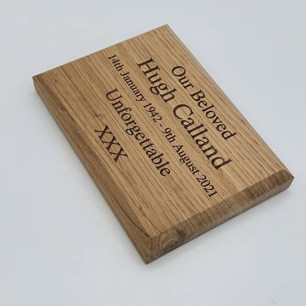 High quality Personalised Oak plaque available in 2 sizes