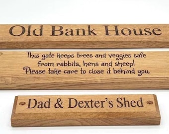Personalised Engraved Oak Sign:  Door Sign, Bench Plaque, Name Plate, Natural signage