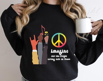 Imagine all the People Living Life in Peace ~ Vector PDF, png, jpg, svg ~ Digital Download Only ~  DTF, Clip Art, Print Out, or Cut Files