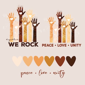 File PNG / JPG Unity - Solo download digitale ~ Together We Rock ~ Peace Love Unity. Da usare per magliette, creazioni artigianali e post sui social media.