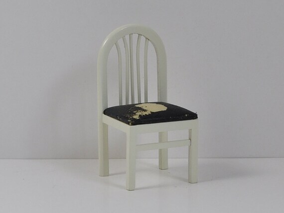 Small White Chair With A Round Back Miniature Wooden Chair Vintage Miniature Dollhouse Decor Childs Bedroom Furniture 1 12 Scale