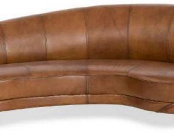 Casa Padrino canapé en cuir de luxe marron / laiton 230 x 133 x H. 83 cm - Canapé de salon courbé en cuir véritable