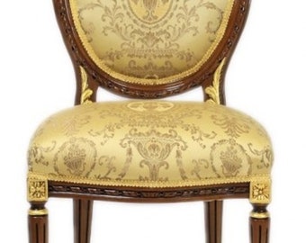 Casa Padrino Luxus Barock Esszimmer Stuhl Ludwig XV Gold Muster / Mahagoni Braun - Mö