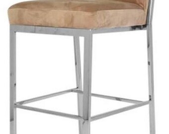 Casa Padrino Luxus Barstuhl Taupe / Silber 43 x 54 x H. 101 cm - Edelstahl Barhocker