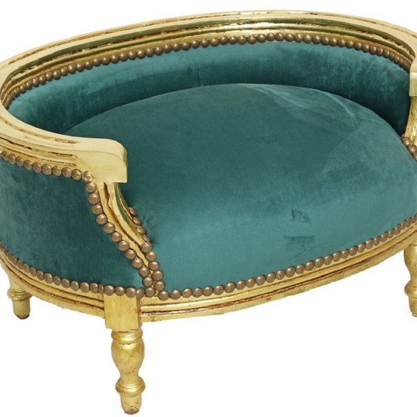 Canapé pour chien lit pour chat vert or Lit pour chien de Casa Padrino dans un style antique Fait à la main