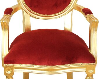 Casa Padrino Barock Luxus Esszimmer Medaillon Stuhl mit Armlehnen Bordeaux Samtstoff