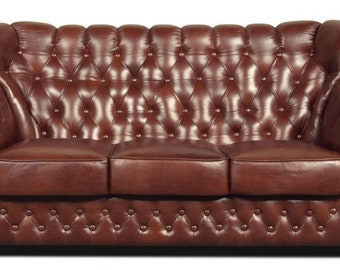 Casa Padrino Chesterfield Echtleder 3er Sofa in braun mit dunkelbraunen Füßen 200 x 8