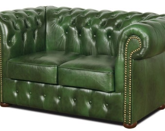 Casa Padrino Chesterfield Echtleder 2er Sofa Grün 160 x 90 x H. 78 cm - Luxus Kollekt