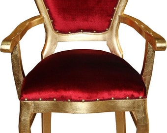 Casa Padrino Barock Luxus Stuhl mit Armlehnen Bordeaux / Gold