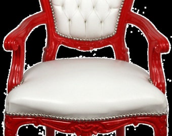 Casa Padrino Luxus Barock Esszimmer Stuhl mit Armlehnen Weiß / Rot - Handgefertigter