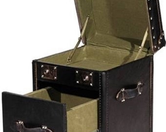 Casa Padrino Luxus Rindsleder Beistelltisch mit Deckel und Schublade Schwarz 47 x 45