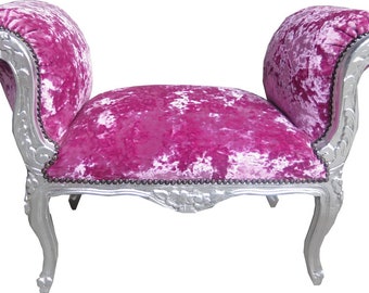 Casa Padrino Barock Schemel Hocker Pink Velour / Silber - Sitzbank - Möbel Antik Stil