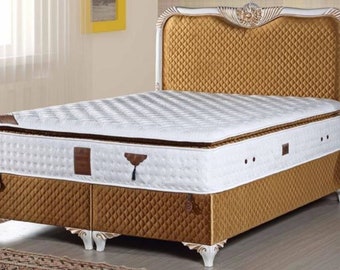 Casa Padrino Barock Bett mit Matratze Gold / Weiß - Edles Doppelbett im Barockstil -