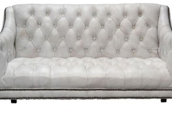 Casa Padrino Luxus Echtleder 2er Sofa Vintage Weiß / Schwarz 135 x 79 x H. 84 cm - Ch