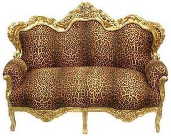 Casa Padrino Barock Sofa Garnitur Master Leopard / Gold - Barock Möbel