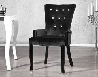Casa Padrino Luxus Esszimmer Stuhl mit Armlehnen und Strasssteinen, Schwarz Mod2 - Ba