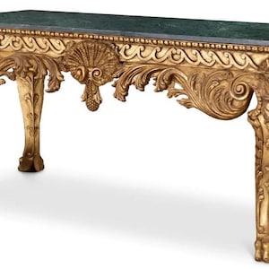 Casa Padrino Luxury Baroque Console Antique Gold / Green - Handcrafted Solid Wood Console Table with Marble Top
