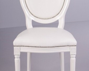 Casa Padrino Barock Esszimmer Stuhl Weiß / Weiß Lederoptik - Designer Stuhl - Luxus Q