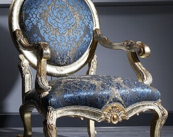 Casa Padrino Luxus Barock Salon Stuhl Dunkelblau / Antik Gold 65 x 85 x H. 120 cm - B