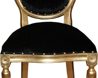 Casa Padrino Barock Medaillon Luxus Esszimmer Stuhl ohne Armlehnen in Schwarz / Gold