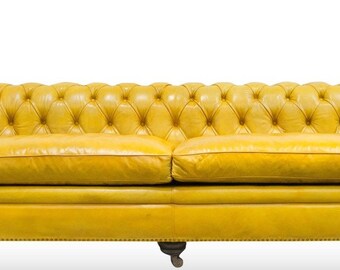 Casa Padrino Luxus Chesterfield 2er Sofa Gelb 242 x 100 x H. 71 cm - Luxus Leder Möbe