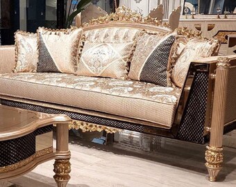 Casa Padrino luxury baroque living room sofa gold / black / grey / gold - Handcrafted baroque style sofa