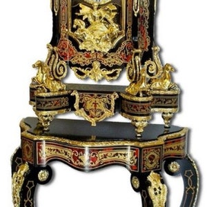 Casa Padrino luxe barok Boulle console met tafelklok zwart/rood/goud 80 x 35 x