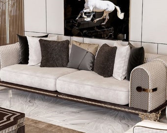Casa Padrino luxury baroque sofa cream / grey / dark brown / gold
