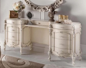 Casa Padrino Lyxigt Barock Sminkbord Kräm/Silver - Elegant Massivt Trä