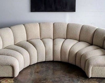 Casa Padrino Luxus Sofa Beige 330 x 170 x H. 76 cm - Gebogenes Wohnzimmer Sofa - Halbrundes Sofa