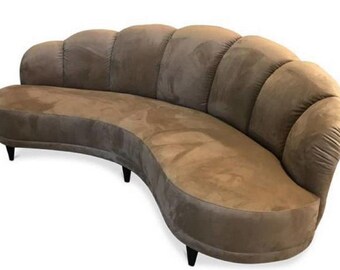 Casa Padrino Luxus Sofa Haselnussbraun / Schwarz 231 x 124 x H. 85 cm - Gebogenes Sam