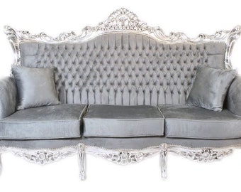 Casa Padrino Barock 3er Sofa Master Grau / Silber Mod1 - Wohnzimmer Möbel Couch Loung