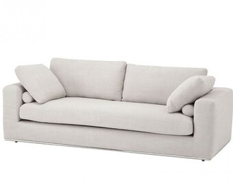 Casa Padrino Luxus Sofa Panama Natural mit poliertem Stahl Sockel - Luxus Kollektion
