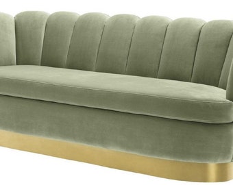 Casa Padrino Luxus Samt Sofa Pistaziengrün / Messingfarben 225 x 90 x H. 80 cm - Wohn