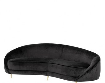 Casa Padrino Luxus Sofa Schwarz gebogen mit edlen Messing Füssen 239 cm
