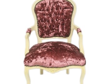 Casa Padrino Barock Salon Stuhl Bordeaux Velour Stoff / Creme - Antik Design Möbel