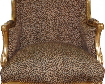 Casa Padrino Barock Lounge Thron Sessel Leopard / Gold Mod2 - Ohren Sessel - Ohrenses