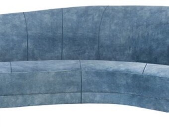 Casa Padrino Luxus Samt Sofa Blau / Messing 230 x 133 x H. 83 cm - Gebogenes Wohnzimmer Sofa mit edlem Samtstoff