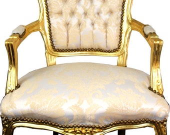 Casa Padrino Barock Salon Stuhl Creme Muster / Gold - Antik Look Möbel