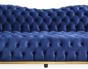 Casa Padrino luxury Chesterfield velvet sofa blue / gold / black 240 cm