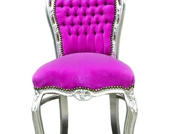 Barock Esszimmer Stuhl Pink / Silber