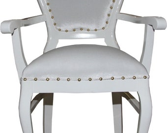 Casa Padrino Barock Luxus Damen Stuhl mit Armlehnen Weiss / Weiss - Damen Schminktisc